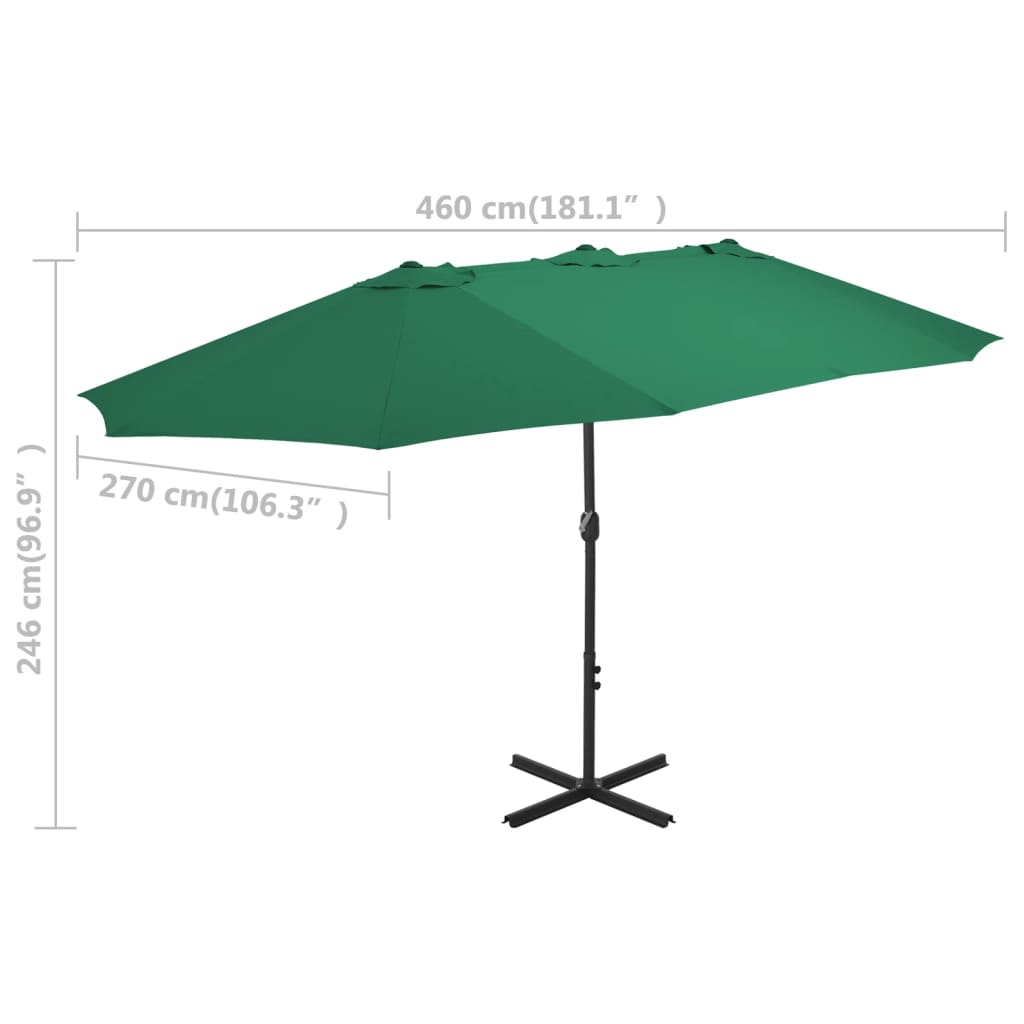 vidaXL Garden Parasol with Aluminium Pole 460x270 cm Green