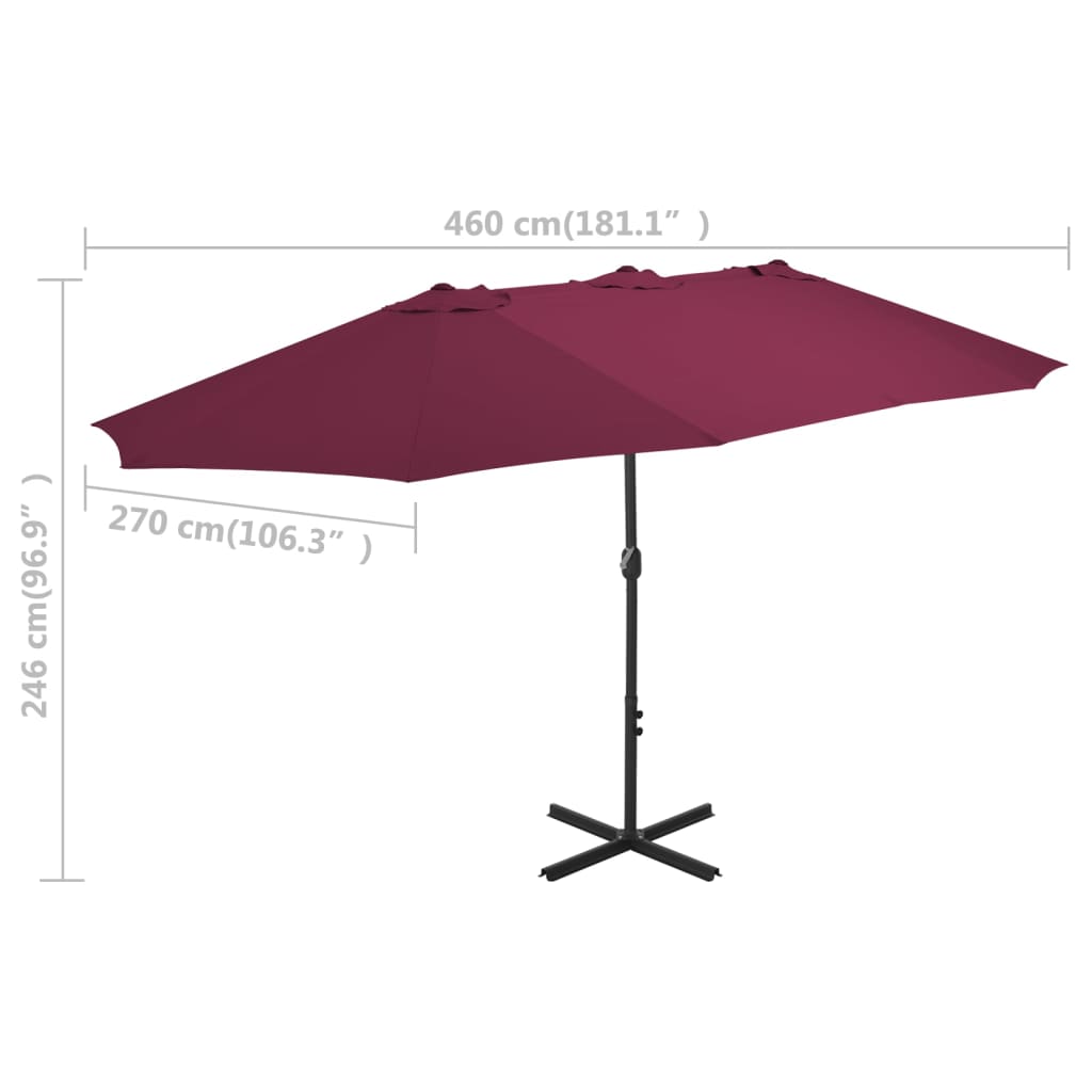 vidaXL Garden Parasol | Bordeaux Red | Polyester, Aluminium | Extra large