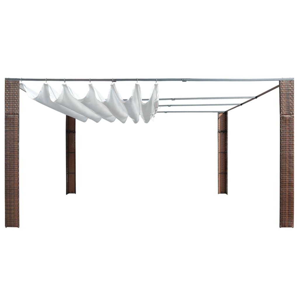 vidaXL Gazebo | Brown and Cream | Powder-coated steel and PE rattan | 400x400 cm