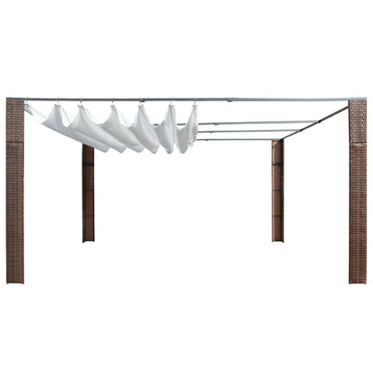 vidaXL Gazebo | Brown and Cream | Powder-coated steel and PE rattan | 400x400 cm