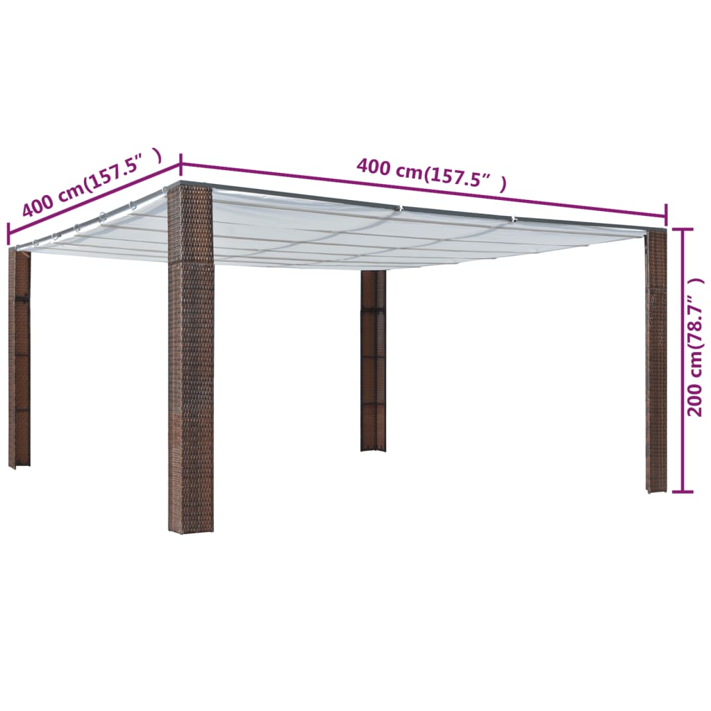 vidaXL Gazebo | Brown and Cream | Powder-coated steel and PE rattan | 400x400 cm