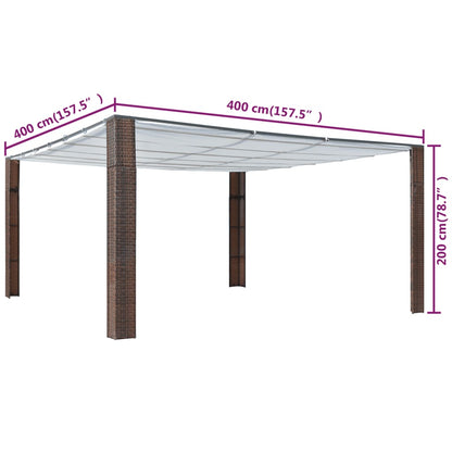 vidaXL Gazebo | Brown and Cream | Powder-coated steel and PE rattan | 400x400 cm