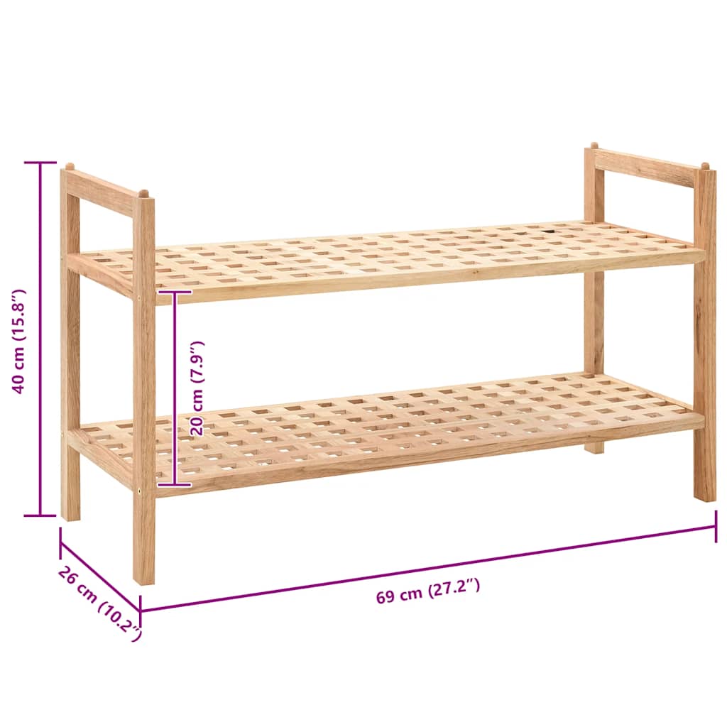 vidaXL Shoe Rack Solid Walnut Wood 69x26x40 cm