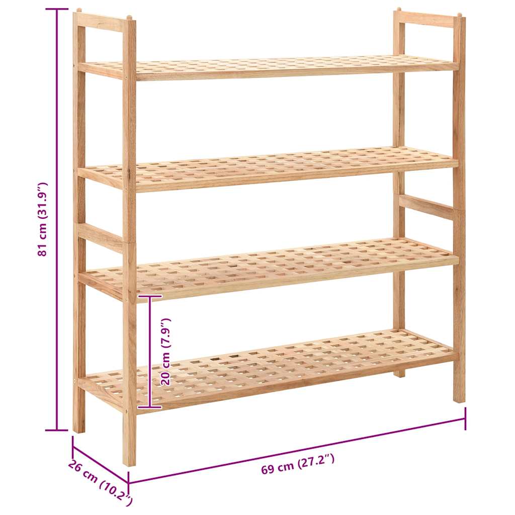 247103 vidaXL Shoe Rack Solid Walnut Wood 69x26x81 cm