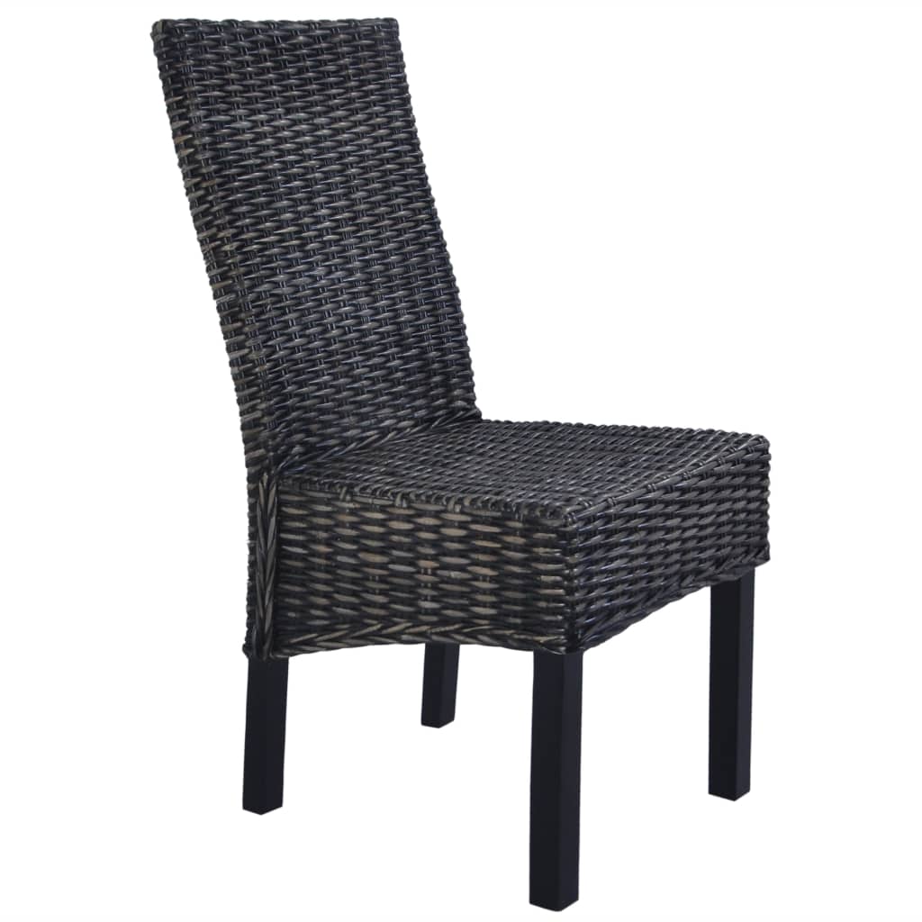vidaXL Dining Chairs 4 pcs Black Kubu Rattan and Mango Wood