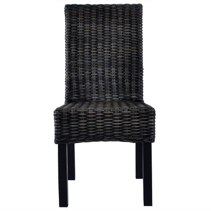 vidaXL Dining Chairs 6 pcs Black Kubu Rattan and Mango Wood
