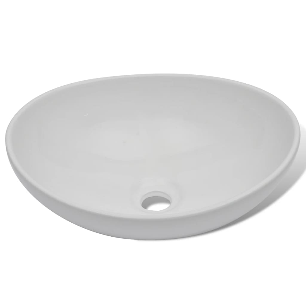 vidaXL Bathroom Basin with Mixer Tap Ceramic Oval White