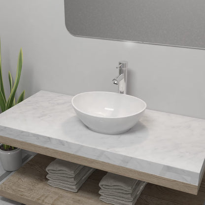 vidaXL Bathroom Basin with Mixer Tap Ceramic Oval White
