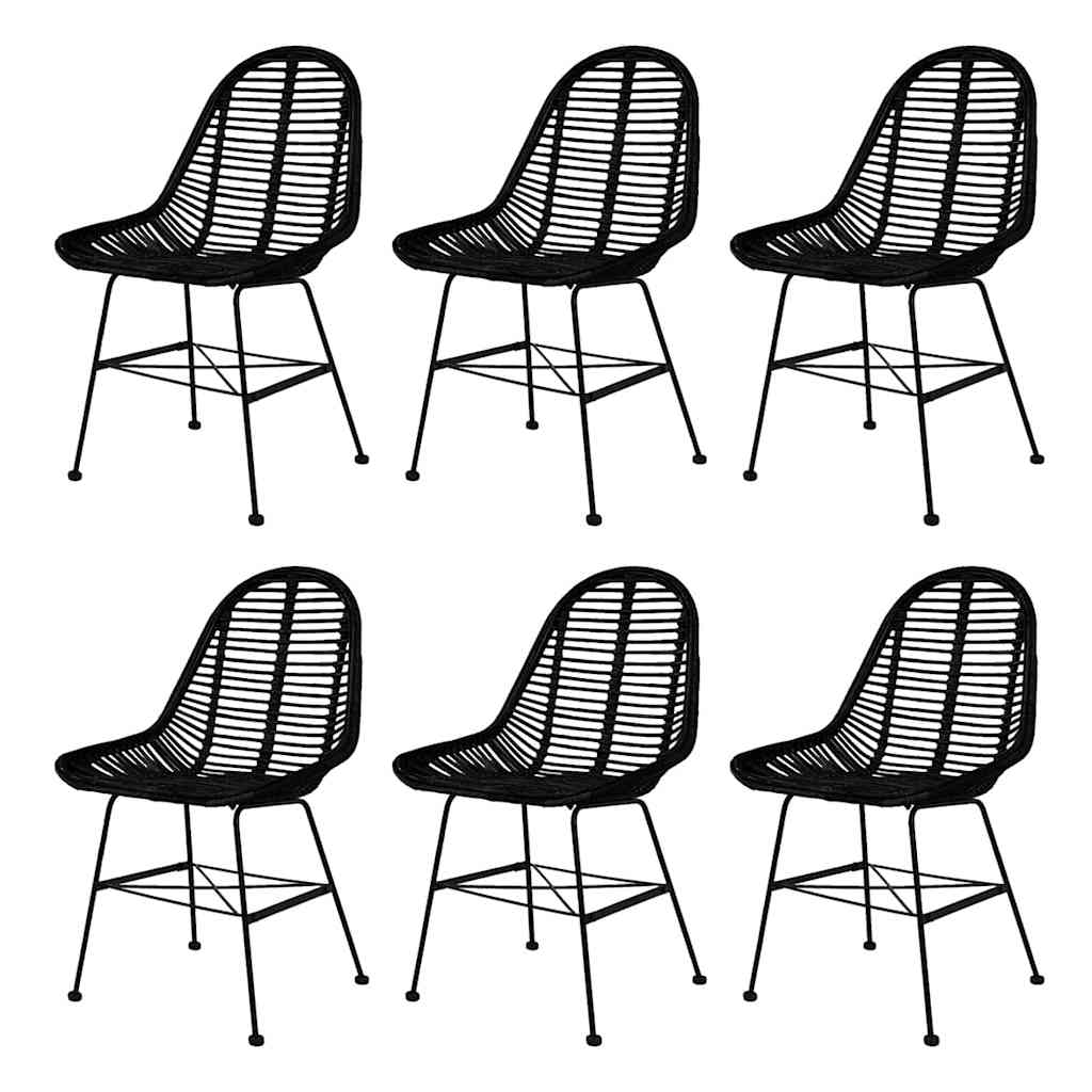 vidaXL Dining Chairs 6 pcs Black Natural Rattan