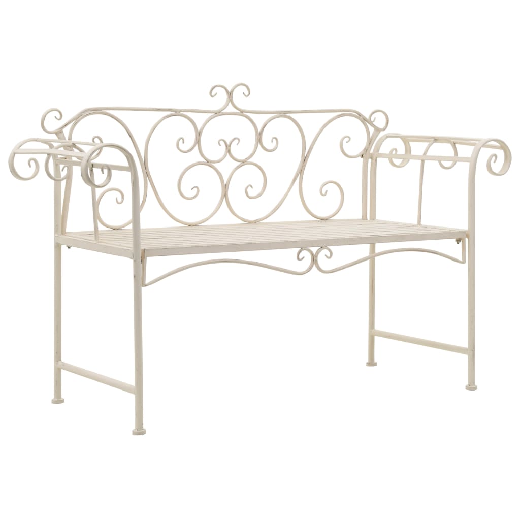 vidaXL Garden Bench | Antique White | Metal | 132 cm width | Decorative Inlays