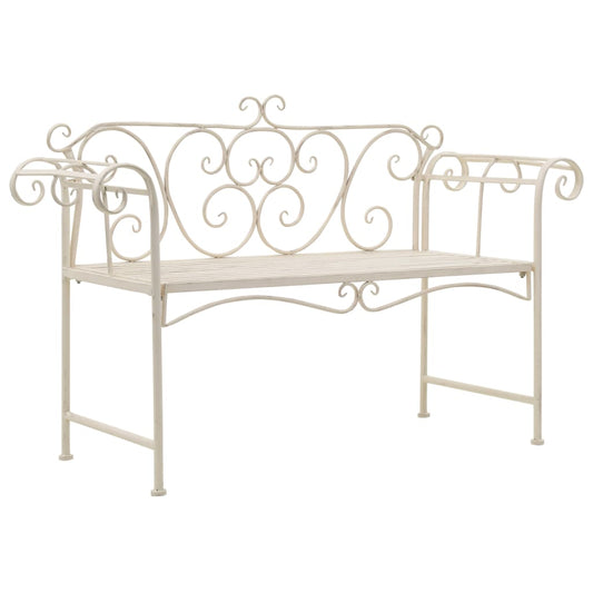 vidaXL Garden Bench | Antique White | Metal | 132 cm width | Decorative Inlays