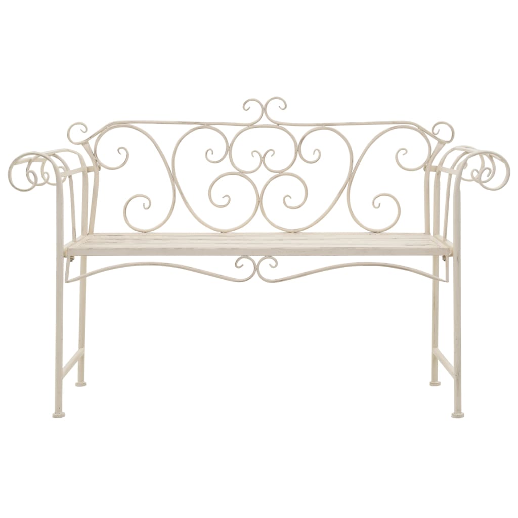 vidaXL Garden Bench | Antique White | Metal | 132 cm width | Decorative Inlays