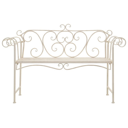 vidaXL Garden Bench | Antique White | Metal | 132 cm width | Decorative Inlays