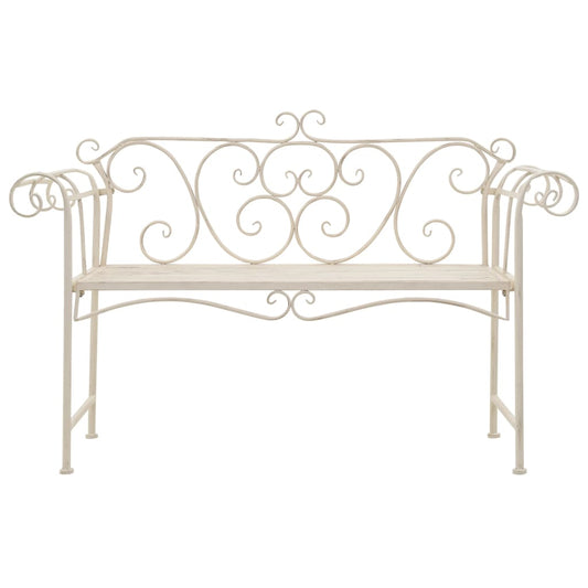 vidaXL Garden Bench | Antique White | Metal | 132 cm width | Decorative Inlays