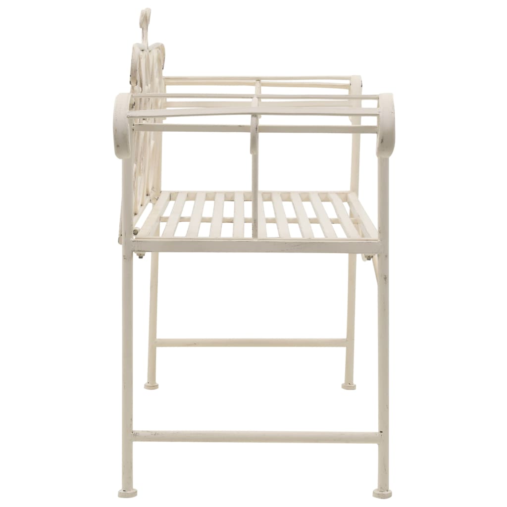 vidaXL Garden Bench | Antique White | Metal | 132 cm width | Decorative Inlays