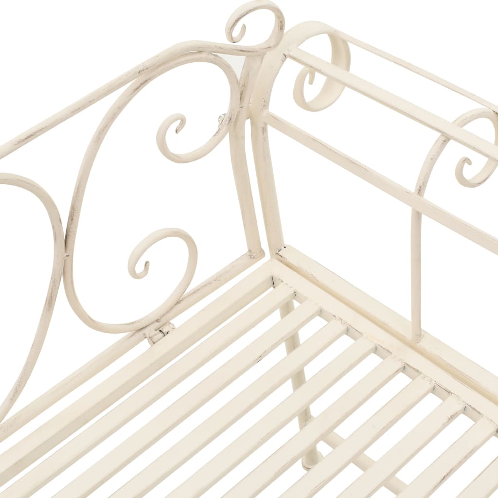 vidaXL Garden Bench | Antique White | Metal | 132 cm width | Decorative Inlays