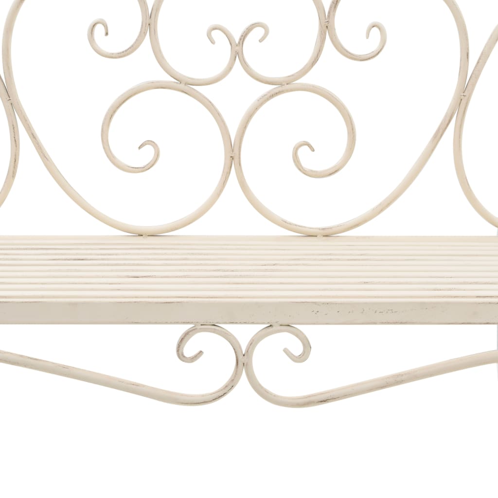 vidaXL Garden Bench | Antique White | Metal | 132 cm width | Decorative Inlays