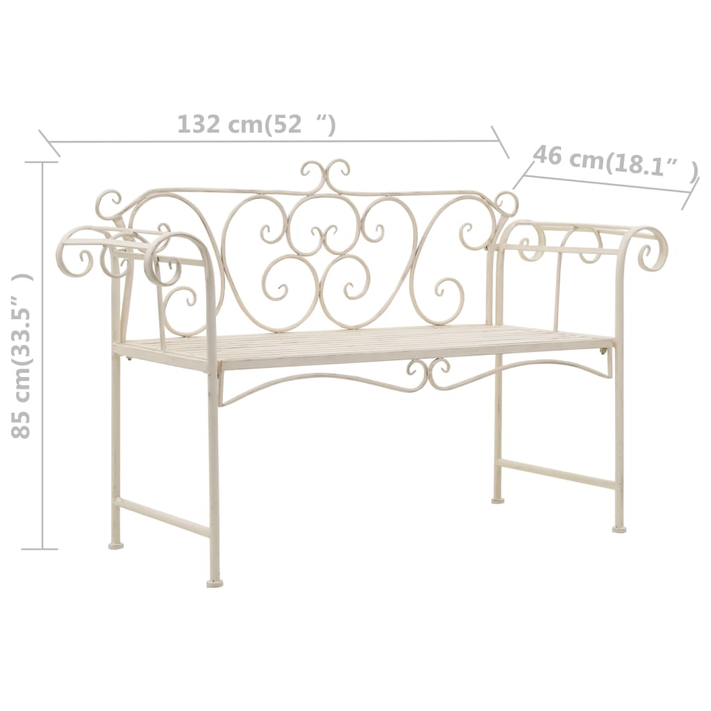 vidaXL Garden Bench | Antique White | Metal | 132 cm width | Decorative Inlays