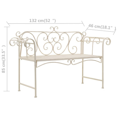 vidaXL Garden Bench | Antique White | Metal | 132 cm width | Decorative Inlays