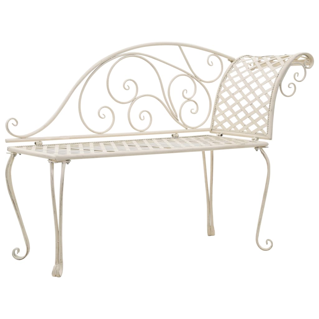 vidaXL Garden Chaise Lounge | Antique White | Metal | Decorative Inlays