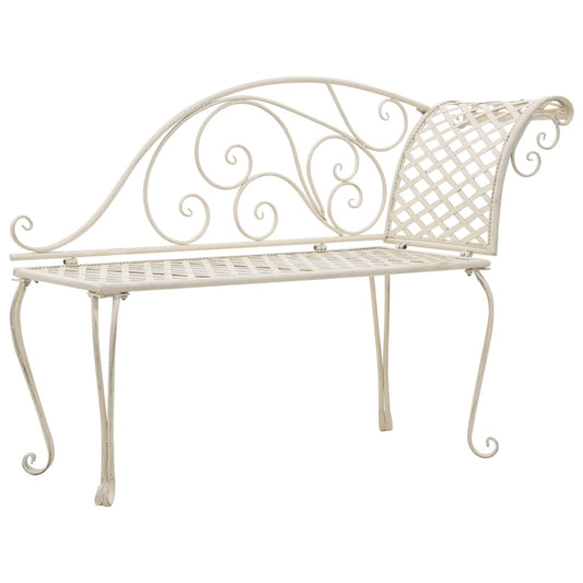 vidaXL Garden Chaise Lounge | Antique White | Metal | Decorative Inlays