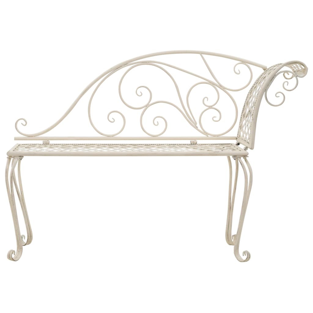 vidaXL Garden Chaise Lounge | Antique White | Metal | Decorative Inlays