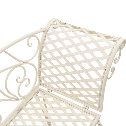 vidaXL Garden Chaise Lounge | Antique White | Metal | Decorative Inlays