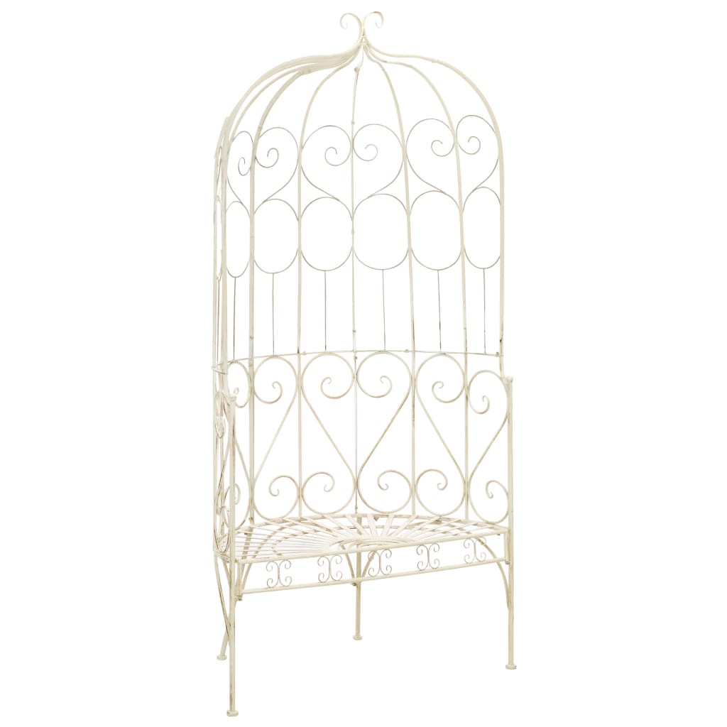 vidaXL Garden Bench | Antique White | Wrought Iron | Medium | Decorative Inlays