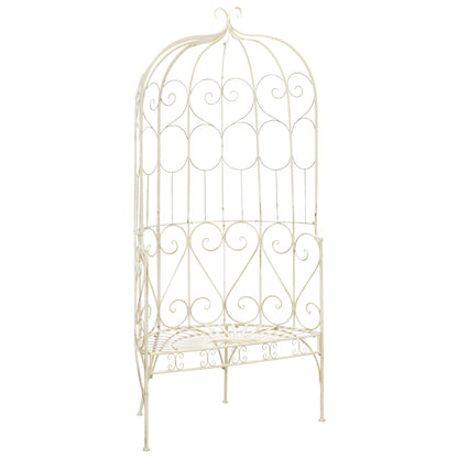 vidaXL Garden Bench | Antique White | Wrought Iron | Medium | Decorative Inlays