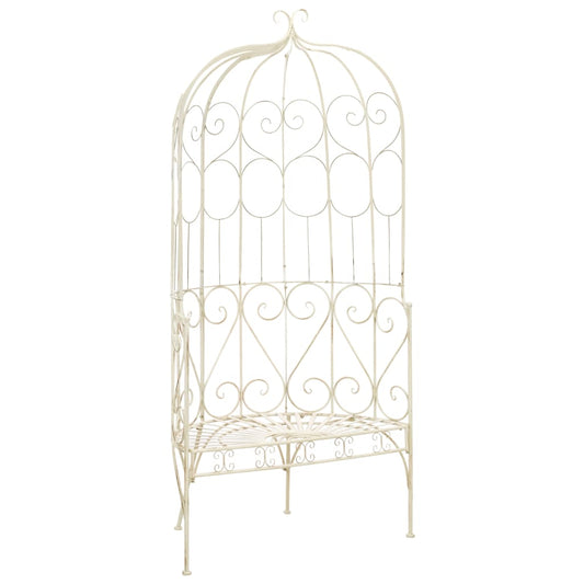 vidaXL Garden Bench | Antique White | Wrought Iron | Medium | Decorative Inlays