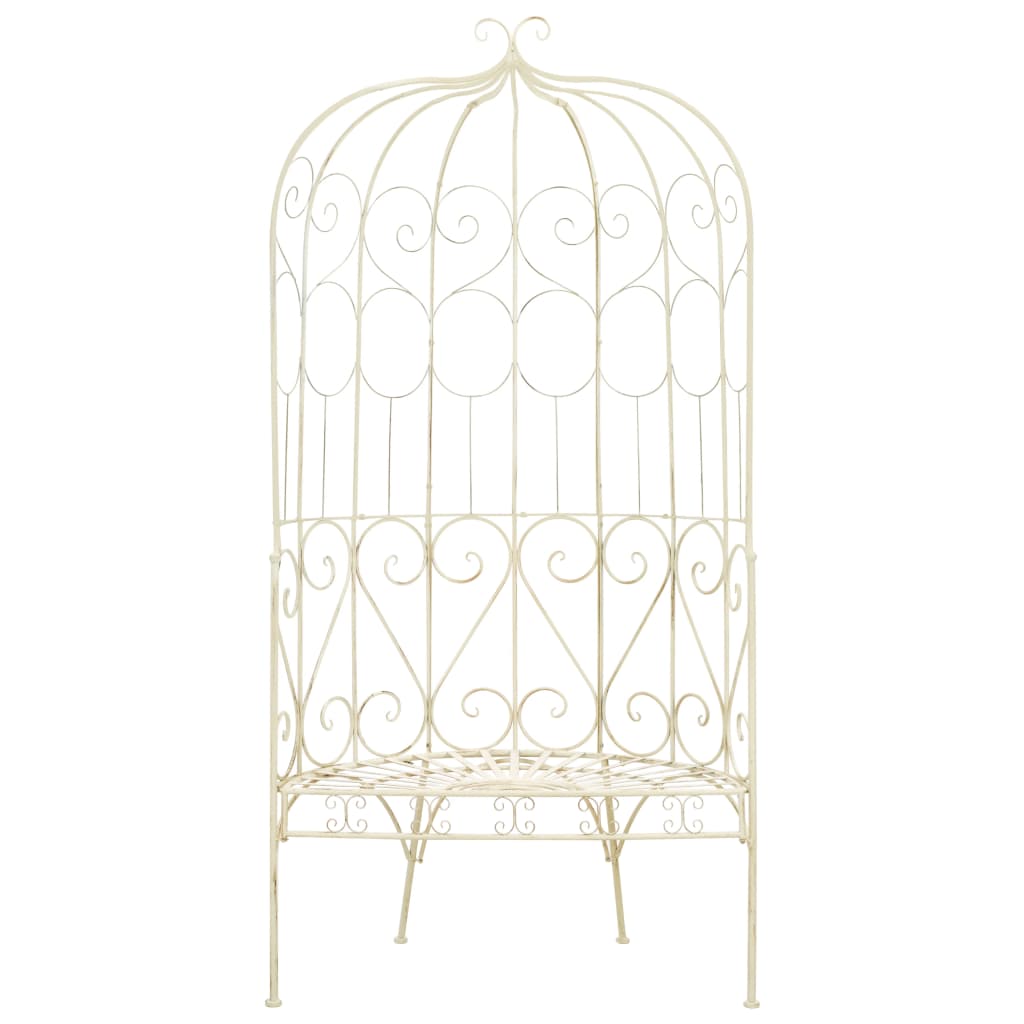 vidaXL Garden Bench | Antique White | Wrought Iron | Medium | Decorative Inlays