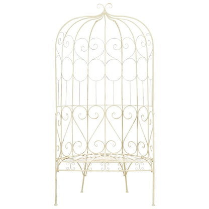 vidaXL Garden Bench | Antique White | Wrought Iron | Medium | Decorative Inlays