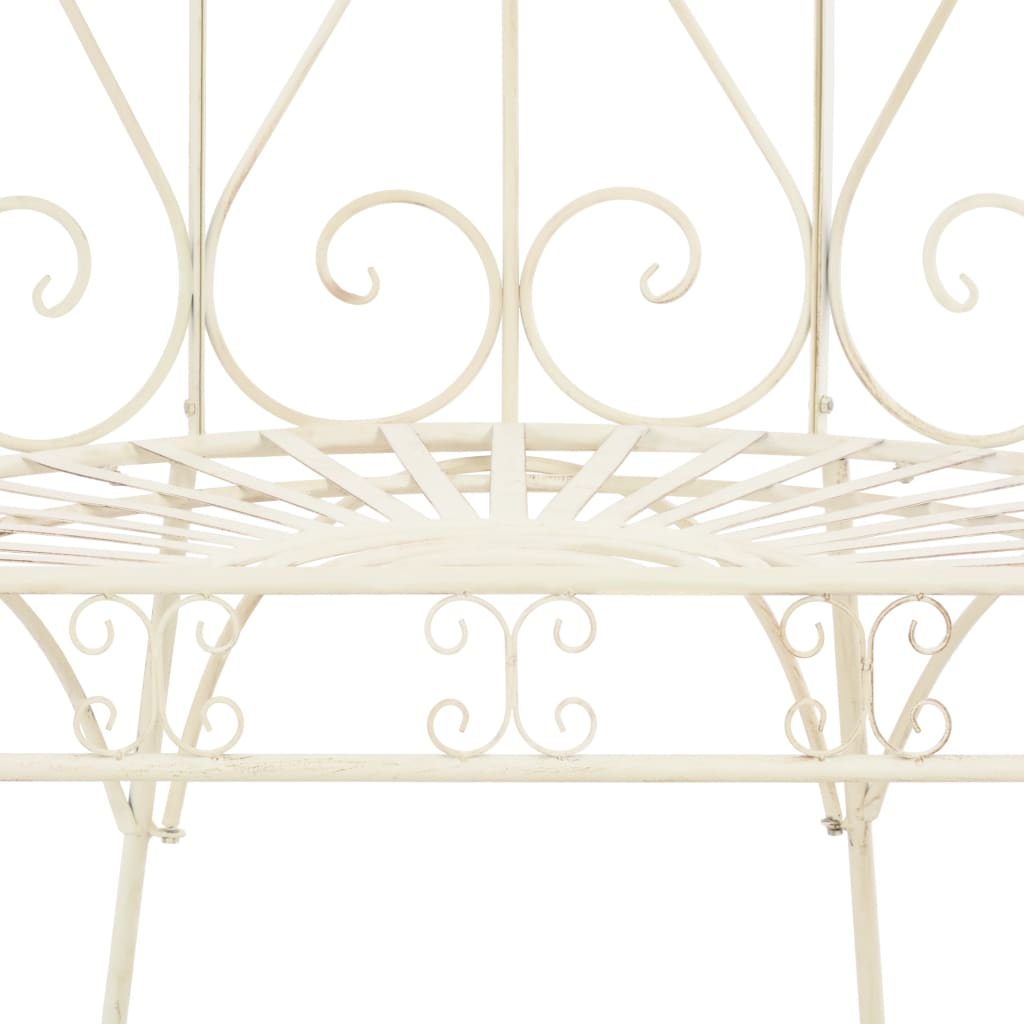 vidaXL Garden Bench | Antique White | Wrought Iron | Medium | Decorative Inlays