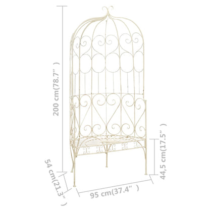vidaXL Garden Bench | Antique White | Wrought Iron | Medium | Decorative Inlays