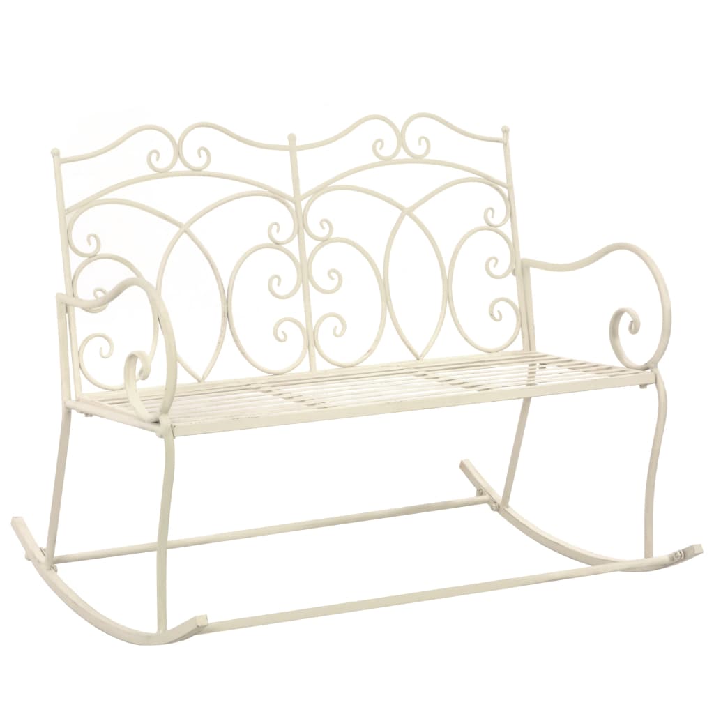 vidaXL Garden Bench | Antique White | Wrought Iron | 104 cm | Decorative Inlays