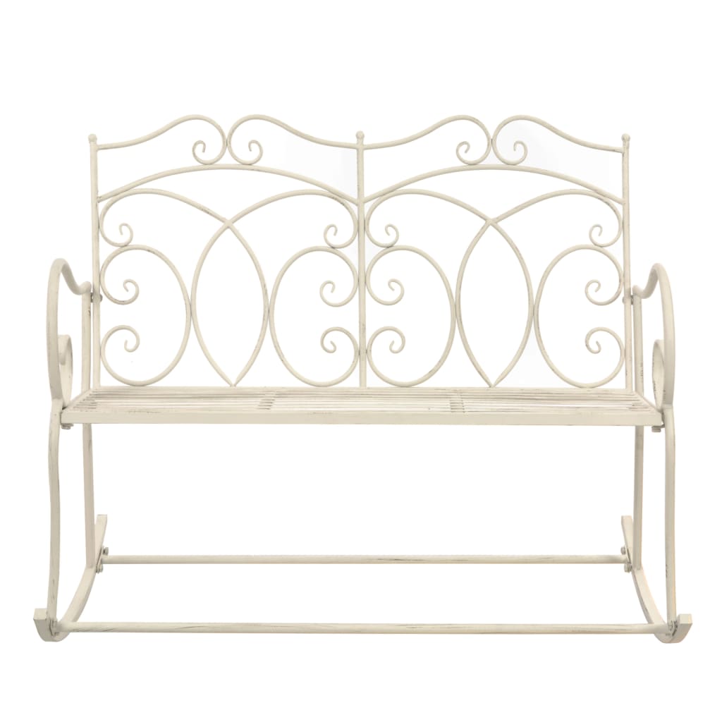 vidaXL Garden Bench | Antique White | Wrought Iron | 104 cm | Decorative Inlays