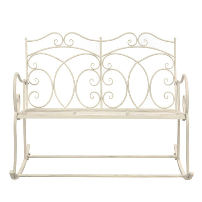 vidaXL Garden Bench | Antique White | Wrought Iron | 104 cm | Decorative Inlays