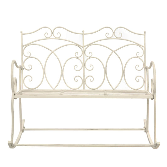 vidaXL Garden Bench | Antique White | Wrought Iron | 104 cm | Decorative Inlays