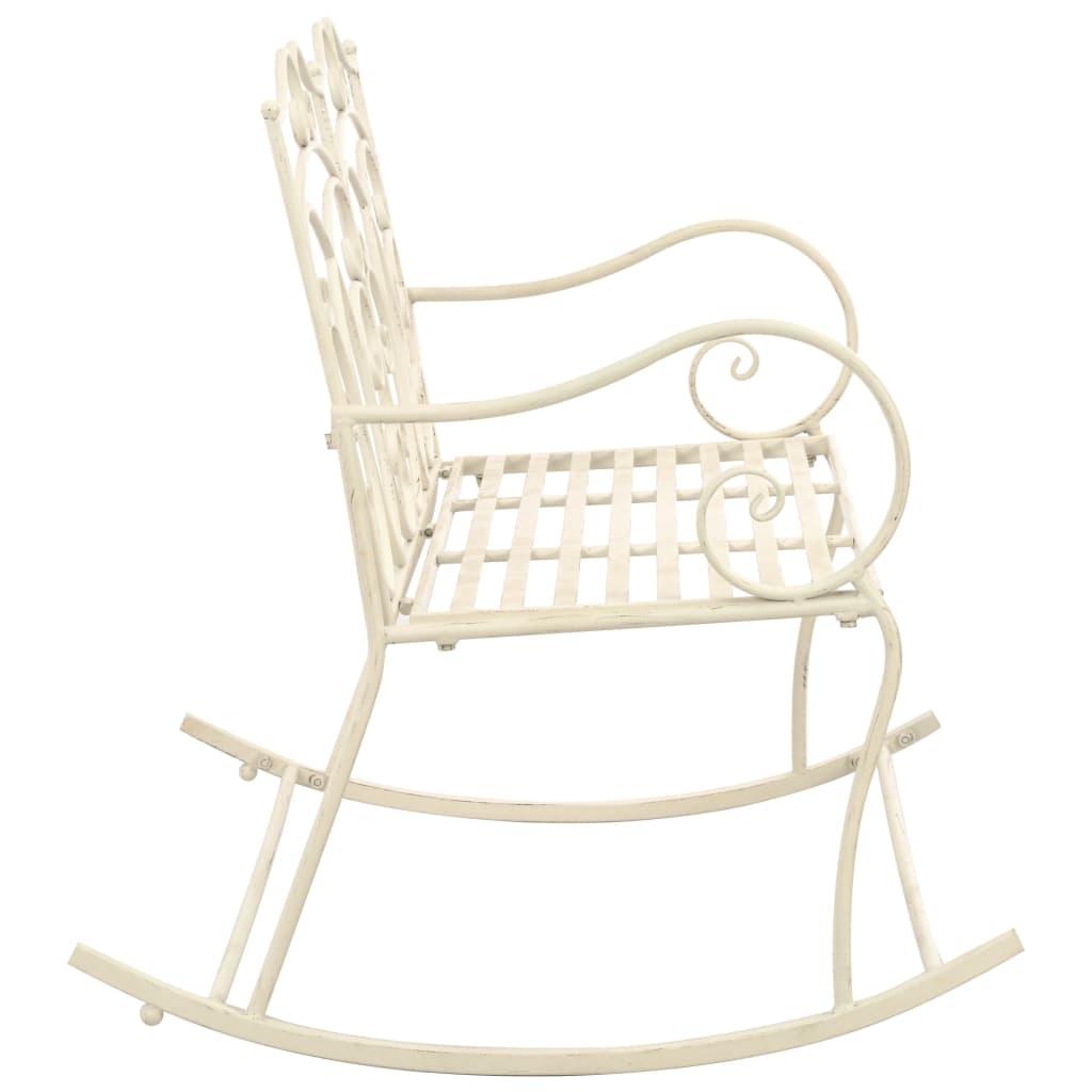 vidaXL Garden Bench | Antique White | Wrought Iron | 104 cm | Decorative Inlays