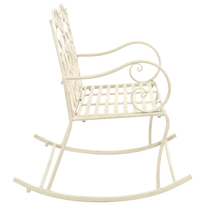 vidaXL Garden Bench | Antique White | Wrought Iron | 104 cm | Decorative Inlays