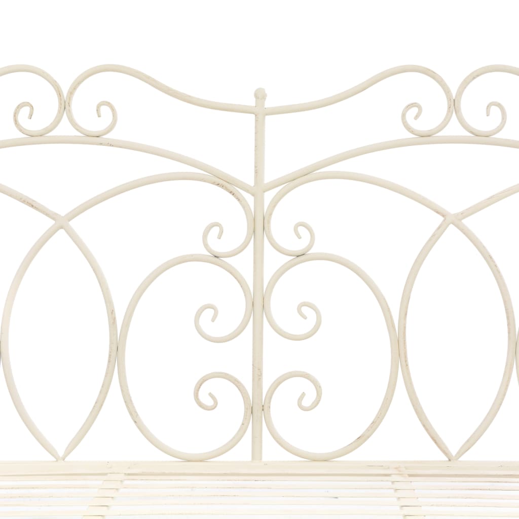 vidaXL Garden Bench | Antique White | Wrought Iron | 104 cm | Decorative Inlays
