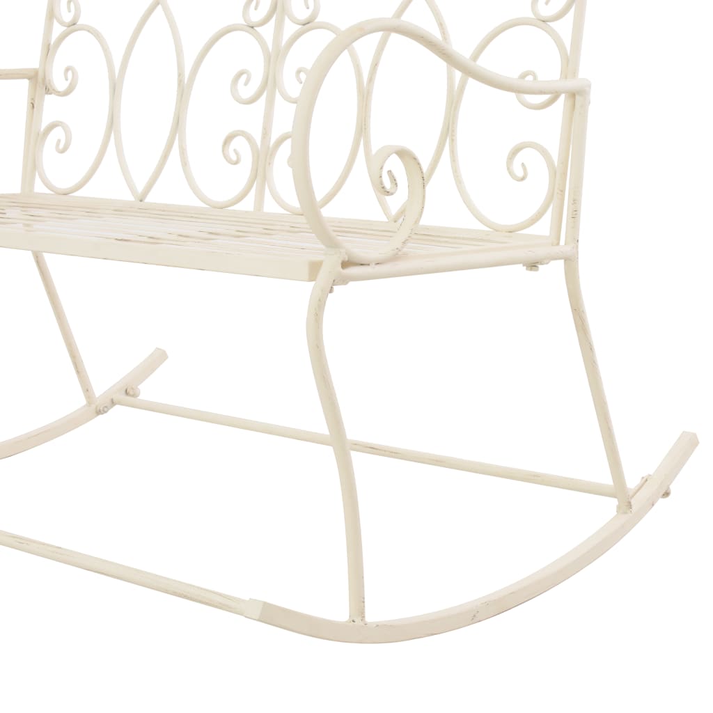 vidaXL Garden Bench | Antique White | Wrought Iron | 104 cm | Decorative Inlays