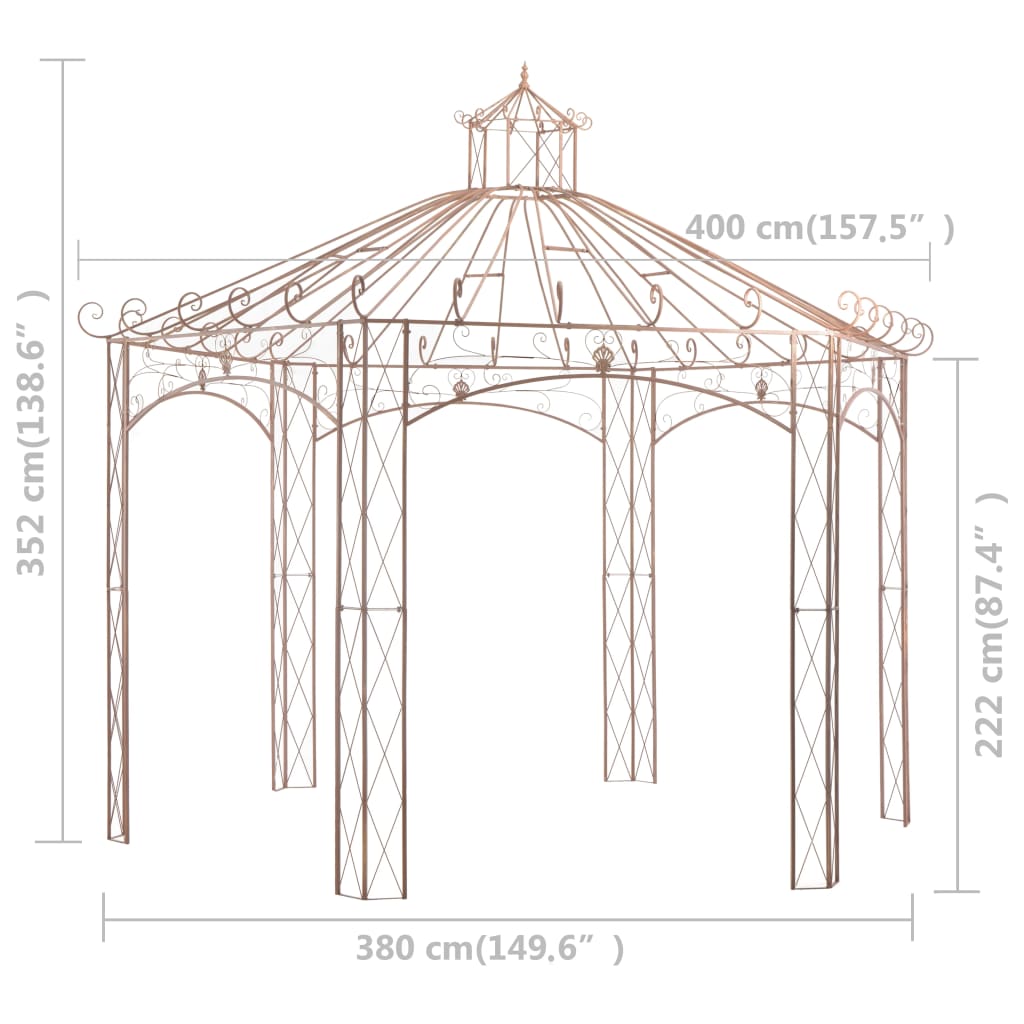 vidaXL Garden Pavilion Antique Brown 4 m Iron