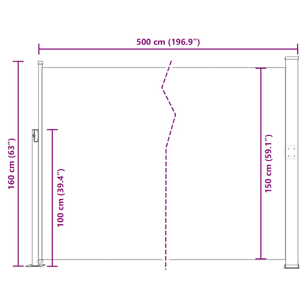 vidaXL Retractable Side Awning 160 x 500 cm Blue