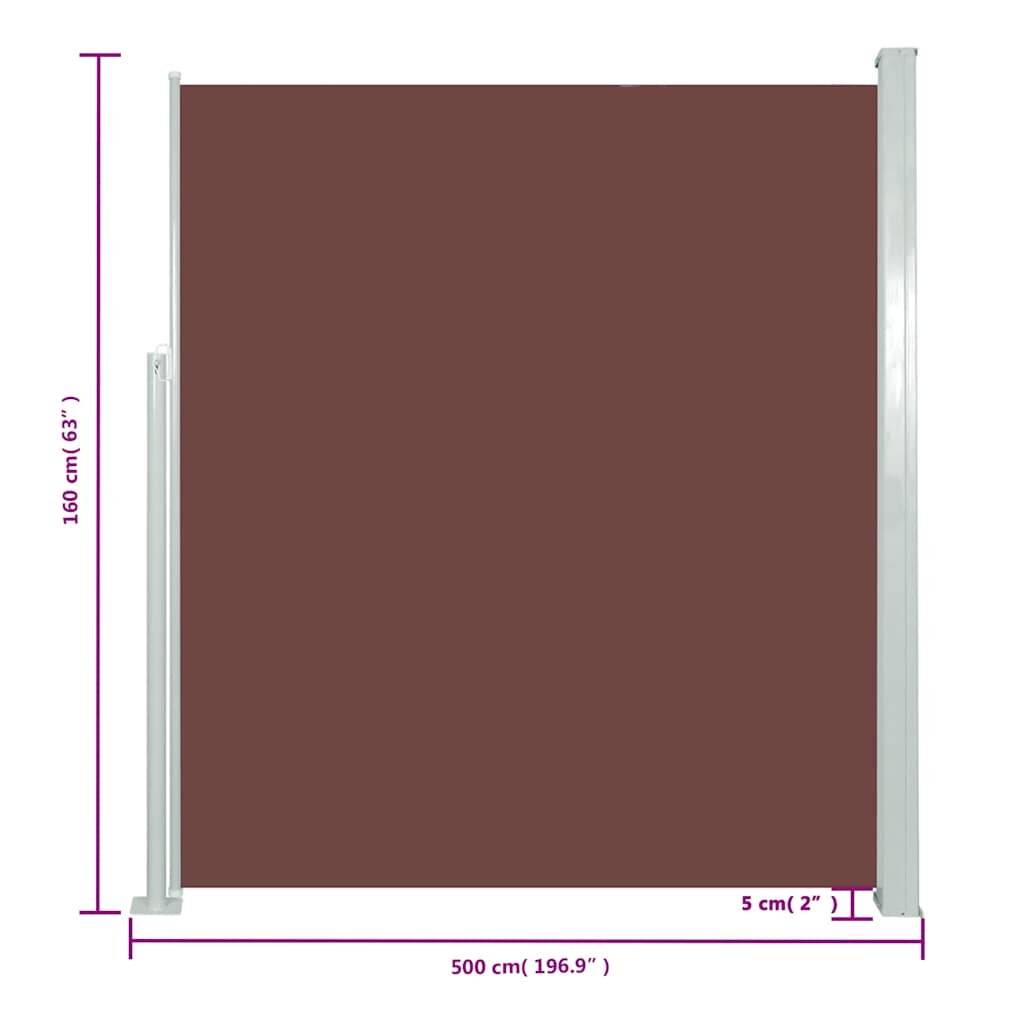 vidaXL Retractable Side Awning 160 x 500 cm Brown