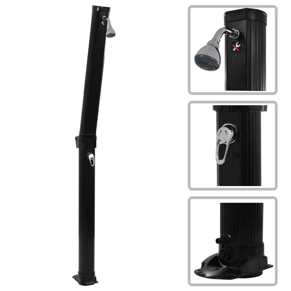 vidaXL Foldable Solar Shower Black 214 cm 23 L