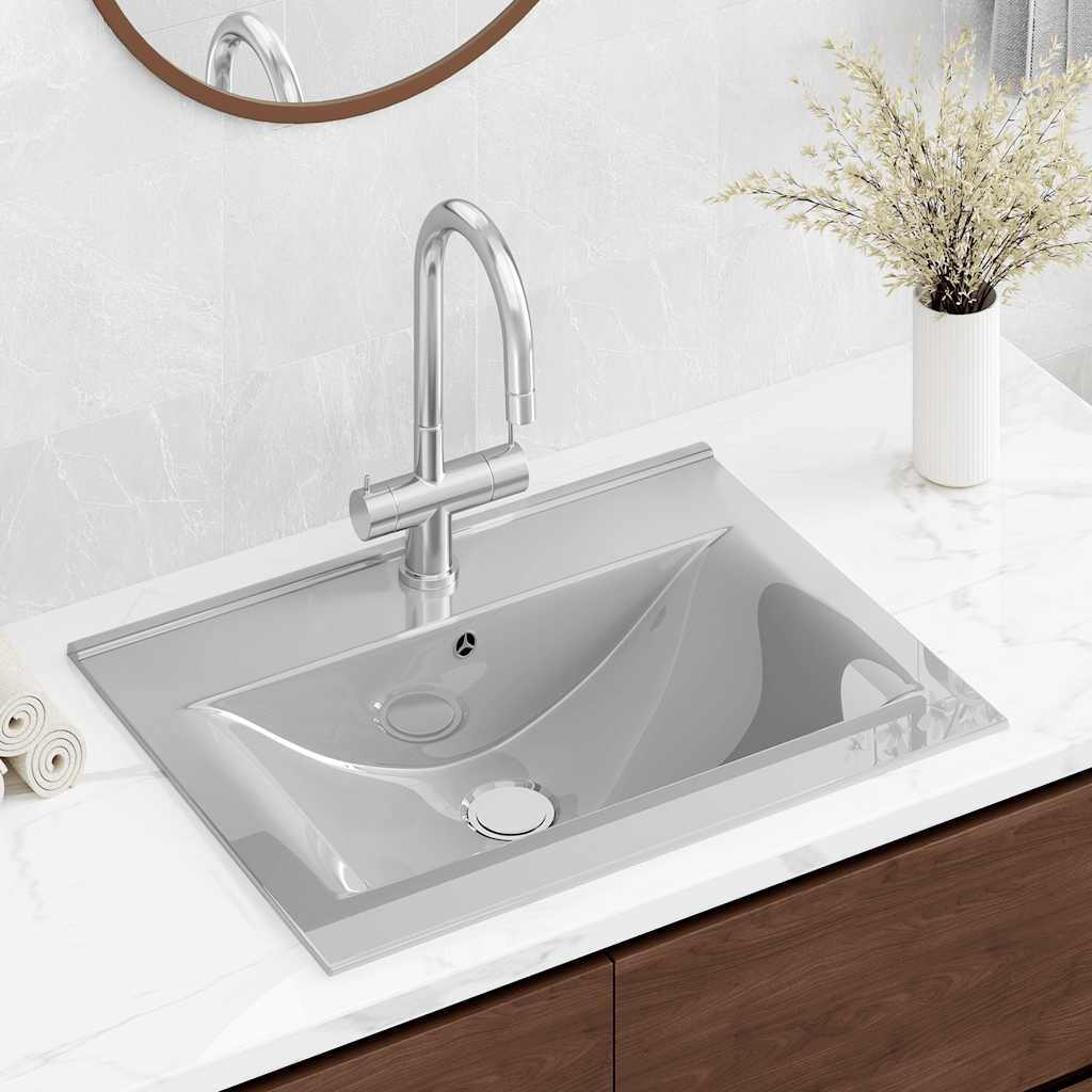 vidaXL Wash Basin with Overflow 60x46x16 cm Ceramic Silver