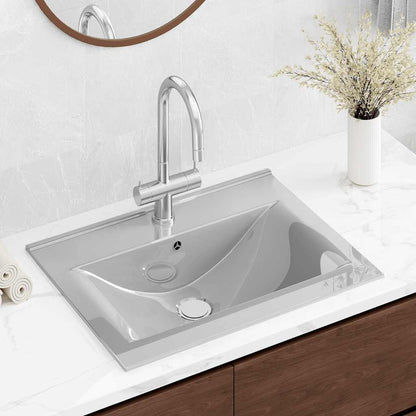 vidaXL Wash Basin with Overflow 60x46x16 cm Ceramic Silver