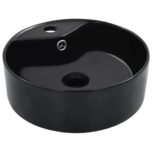 vidaXL Wash Basin with Overflow 36x13 cm Ceramic Black