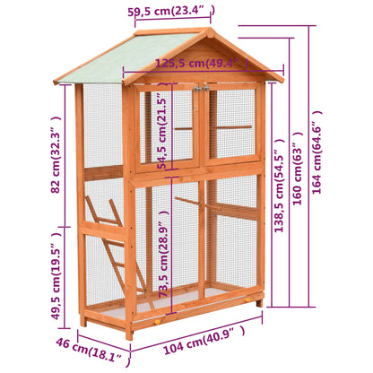 vidaXL Bird Cage Solid Pine & Fir Wood 125.5x59.5x164 cm